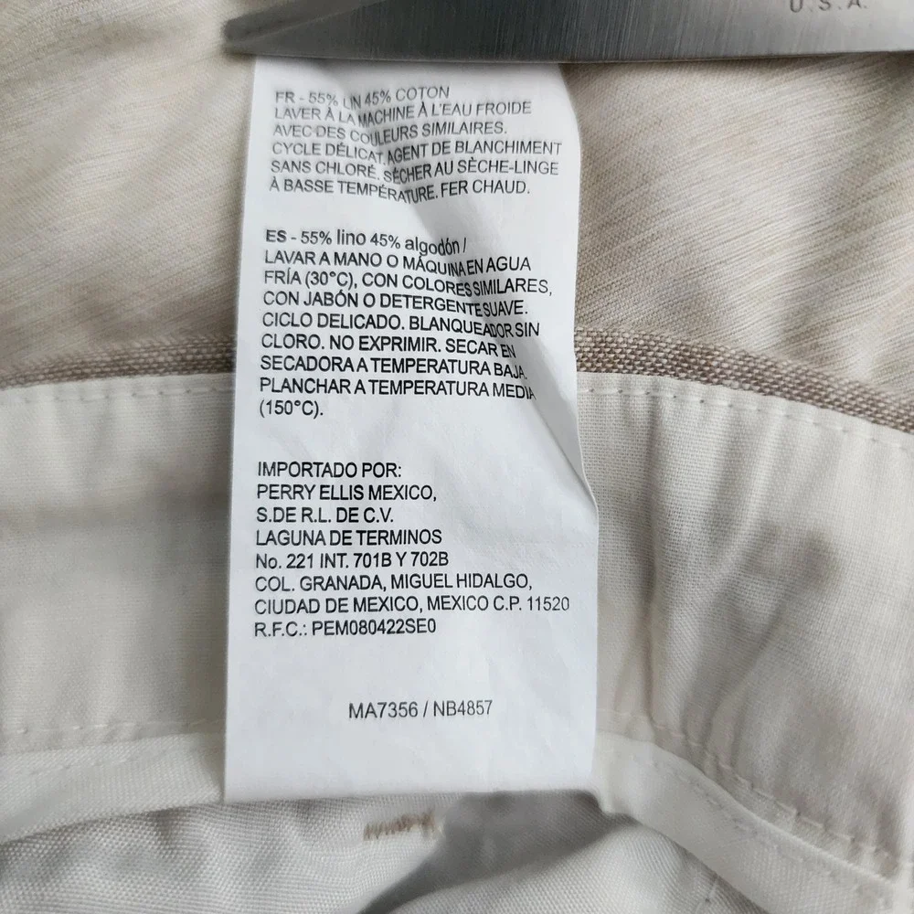 Perry Ellis Linen Blend Pants Mens 34x30 Beige Excellent Breathable Trousers